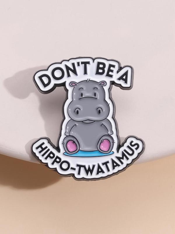 Cartoon Hippo Design Brooch, Cute Animal & Letter Pattern Brooch, Fashion Brooch for Daily Clothing Decor, Trendy All-match & Exquisite Brooch for Gift