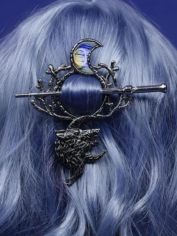 Women's Punk Style Wolf & Moon Design Hair Pin, 2024 New Trendy Vintage Hair Pin, Chic Gothic Hair Accessories for Hairstyle Decor