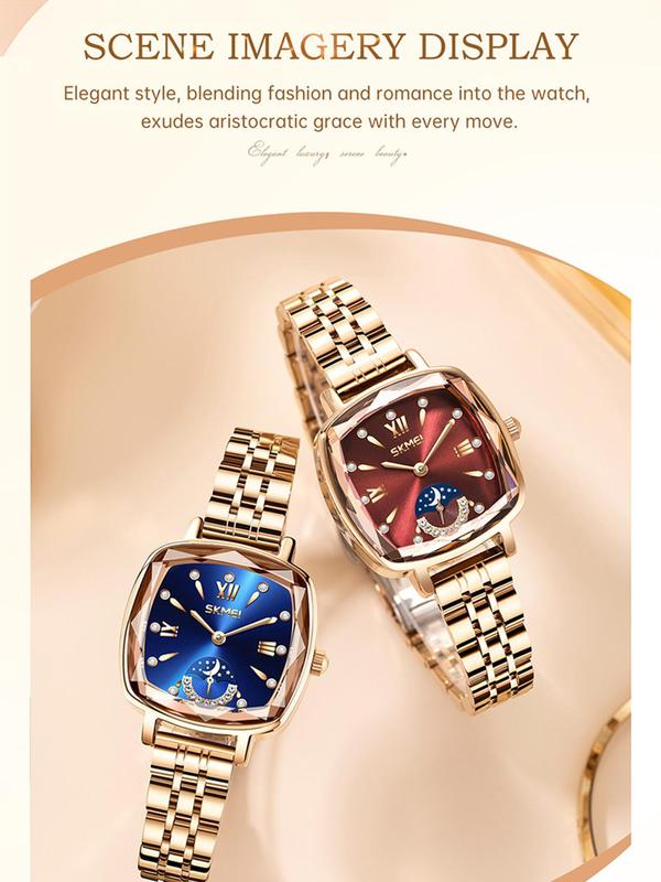 Women's Elegant Rhinestone Decorated Square Dial Quartz Watch, Fashionable Waterproof Wristwatch, Trendy Exquisite Watch for Women As Gift