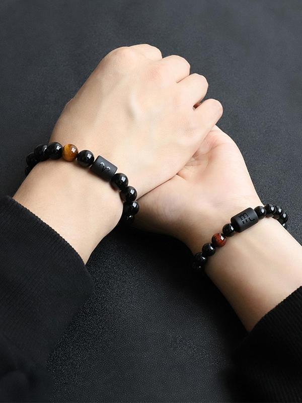 Fashion Beaded Bracelet (2pcs), Casual Trendy 12 Zodiac Constellation Beaded Bracelet, Women & Men, Style Exquisite Daily Clothing Decor, Party Birthday Gift