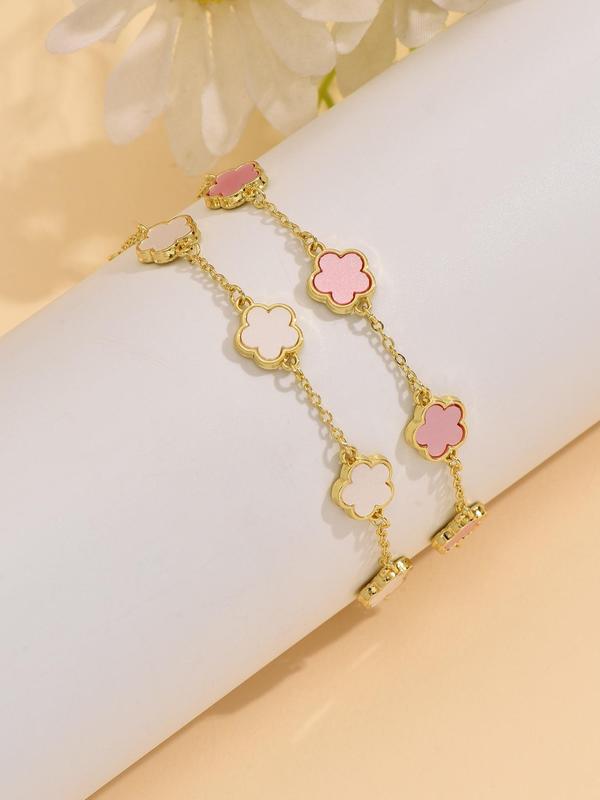 Flower Design Link Bracelet, Fashionable Hand Jewelry for Women & Girls, Trendy All-match & Exquisite Jewelry for Birthday Gift