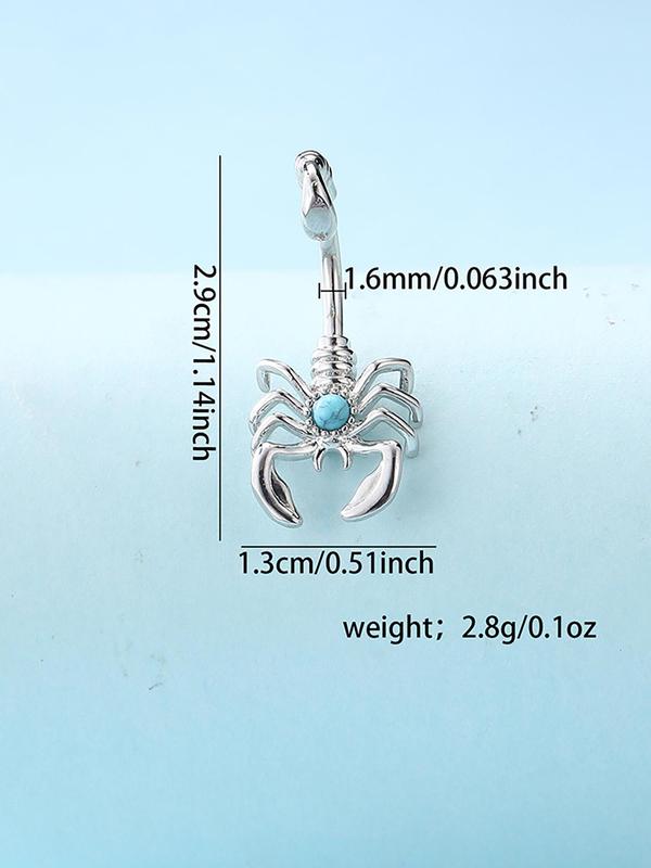 Women's Cute Scorpion Design Turquoise Decor Belly Ring, Fashionable Stainless Steel Belly Piercing Body Jewelry for Daily Decoration, Daily Clothing Decor for Girl