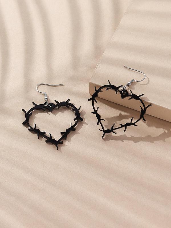 1 Pair Punk Gothic Style Solid Color Heart Shaped Hollow out Spiked Design Dangle Earrings, New Fashion Jewelry for Women & Girls, Party Cosplay Clothing Decoration