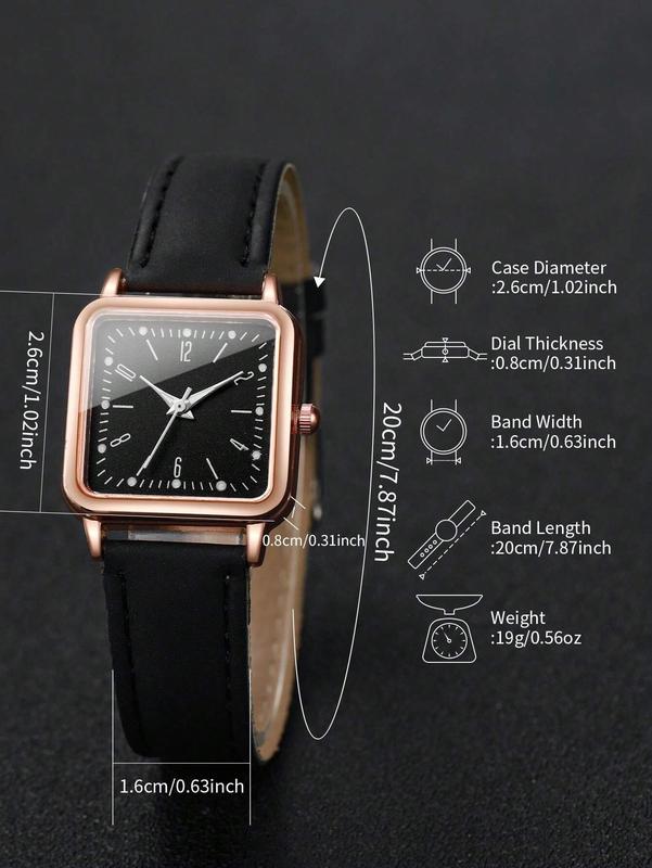 3pcs Set Women's Fashion Casual Numeric Scale Square Dial Quartz Wrist Watch And Belt Combo