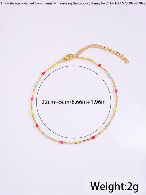 Fashionable Beaded Decorated Anklet, Adjustable Stainless Steel Anklet for Women & Girls, Fashion Jewelry for Party, Daily Clothing Decor, Trendy All-match & Exquisite Jewelry for Birthday Gift