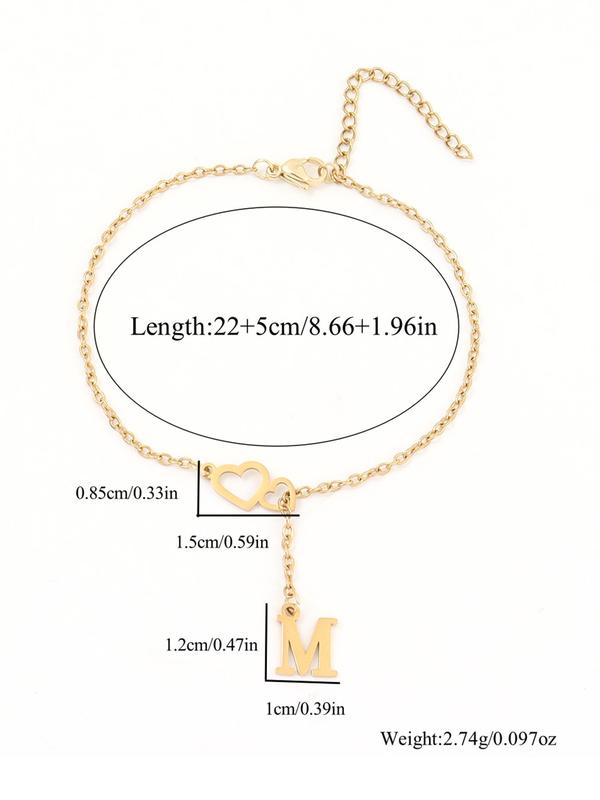 Women's Elegant Heart & Letter Design Anklet, Exquisite Trendy Minimalist Chain Anklet, Fashionable All-match Foot Jewelry for Women & Girls