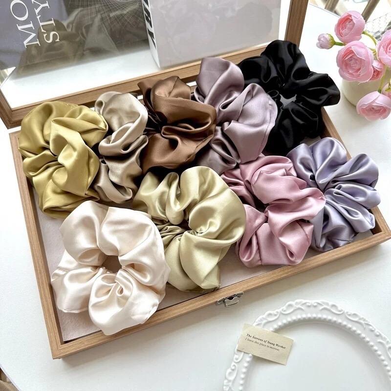 2 Elegant Jumbo Multi Solid Color Scrunchies for Women