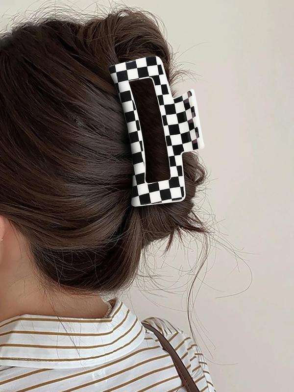 Colorblock Checkerboard Pattern Hair Claws Set, Elegant Hair Accessories for Women & Girls, Minimalist Headwear Suitable for Thick Hair