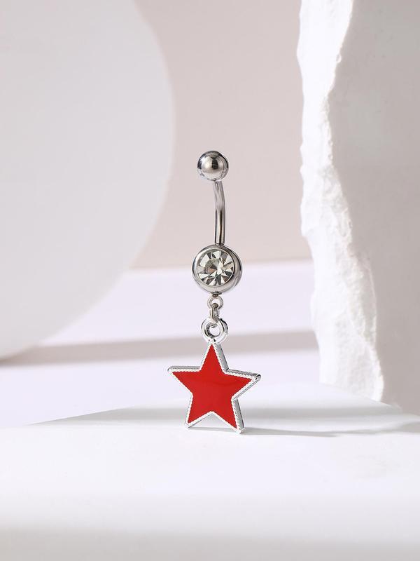 Star Design Belly Ring, Rhinestone Decor Belly Piercing Jewelry for Women, Fashion Jewelry for Party, Daily Clothing Decor, Trendy Exquisite Jewelry for Gift