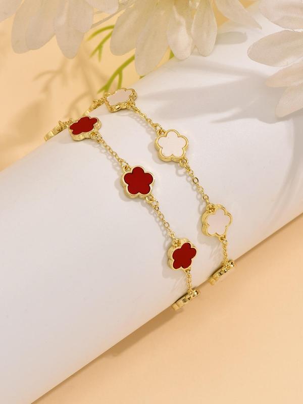 Flower Design Link Bracelet, Fashionable Hand Jewelry for Women & Girls, Trendy All-match & Exquisite Jewelry for Birthday Gift