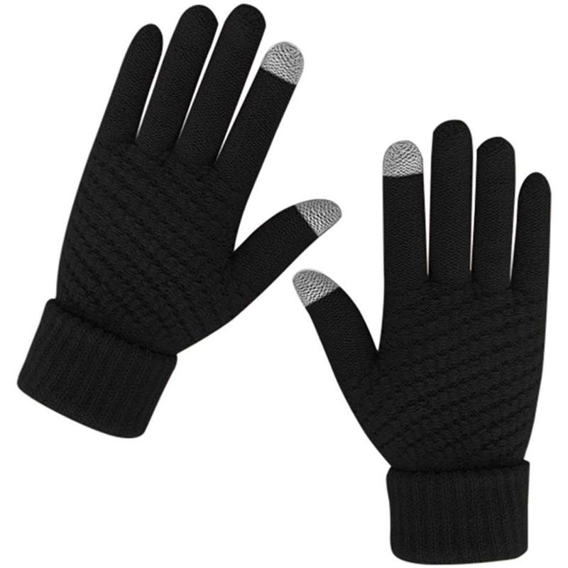 Thermal Touch Screen Gloves, Warm Fleece Lined Elastic Knit Gloves for Cold Weather Outdoor Activities, Soft Winter Gloves Ideal Gift for Men Women