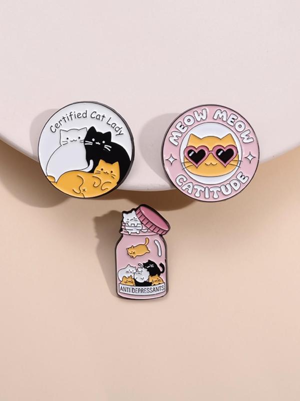 Fashionable Cartoon Cute Cat Design Brooch (3pcs set), Animal Pattern Enamel Pin, Clothes Accessories for Women & Men