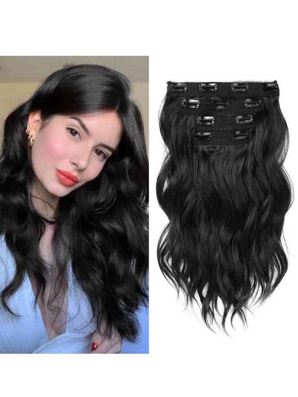 14 Inch Black Long Body Wavy Clip-in Hair Extensions, Natural Soft Hairpieces for Women, Synthetic Extensions & Pieces for Daily Use