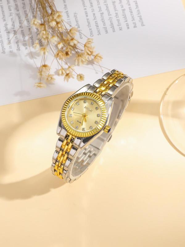 Women's Elegant Rhinestone Decorated Quartz Watch, Fashion Round Dial Analog Watch for Women & Girls, Trendy All-match & Exquisite Watch for Birthday Gift