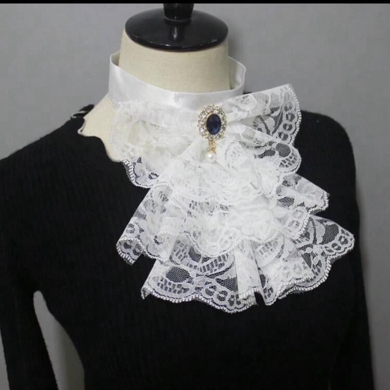 Unisex Vintage Lace Ruffled Detachable Collar Victorian Edwardian Costume Jabot Unisex