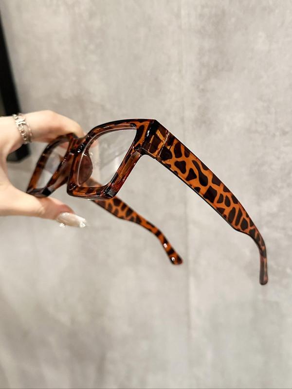 Unisex Fashion Leopard Pattern Eyeglasses, Trendy Casual Square Frame Eyeglasses for Everyday Use, Fashion Accessories for Outdoor Activities