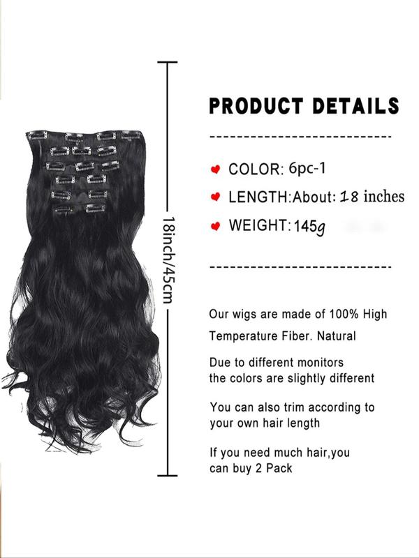 Ombre Long Wavy Clip-in Hair Extensions, 6 Counts Thick Hairpieces Natural Synthetic Hair Extensions, Heat Resistant Synthetic Hairpiece for Party & Daily Use