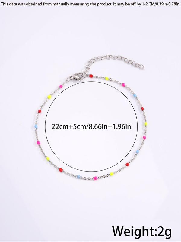 Fashionable Beaded Decorated Anklet, Adjustable Stainless Steel Anklet for Women & Girls, Fashion Jewelry for Party, Daily Clothing Decor, Trendy All-match & Exquisite Jewelry for Birthday Gift