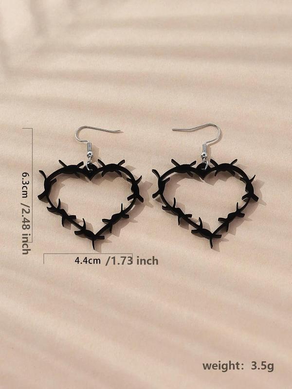 1 Pair Punk Gothic Style Solid Color Heart Shaped Hollow out Spiked Design Dangle Earrings, New Fashion Jewelry for Women & Girls, Party Cosplay Clothing Decoration