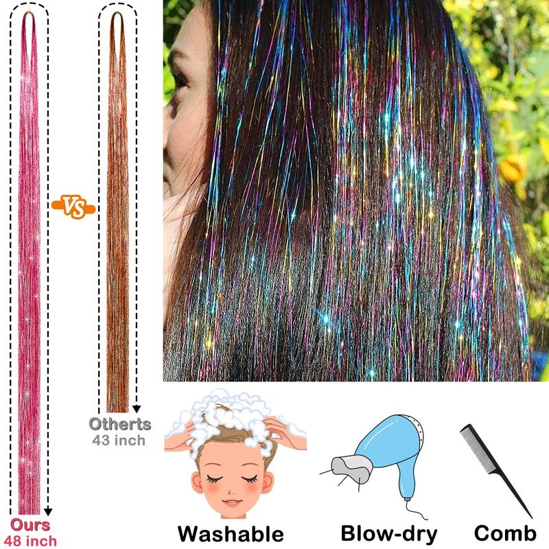 14 Colors Hair Tinsel Kit Include 3500 strands, Tinsel Hair Extensions with Tools, Heat Resistant Fairy Hair Tinsel Kit for Women Girls Hair Accessories