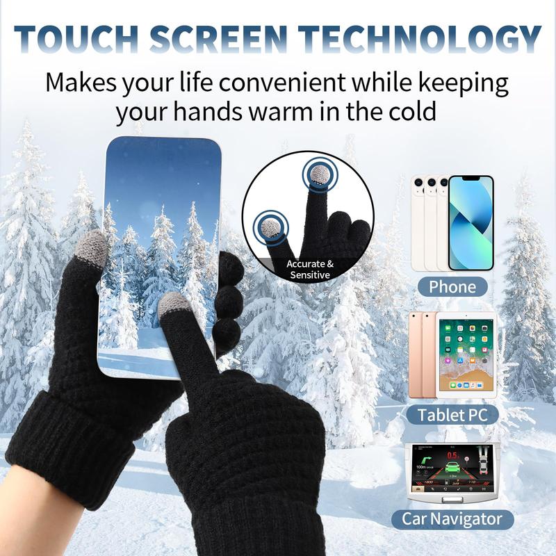 Thermal Touch Screen Gloves, Warm Fleece Lined Elastic Knit Gloves for Cold Weather Outdoor Activities, Soft Winter Gloves Ideal Gift for Men Women