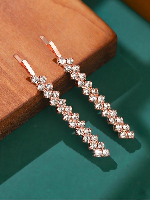 2pcs Plain Rhinestones Decor Hair Clip