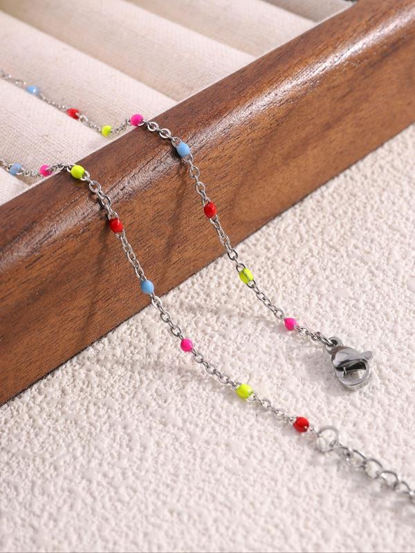 Fashionable Beaded Decorated Anklet, Adjustable Stainless Steel Anklet for Women & Girls, Fashion Jewelry for Party, Daily Clothing Decor, Trendy All-match & Exquisite Jewelry for Birthday Gift