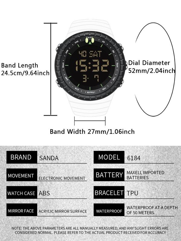 Men's Sportive Digital Watch, Fashionable Digital Watch with Alarm & Date Function, Waterproof Multifunctional LED Digital Watch with Box