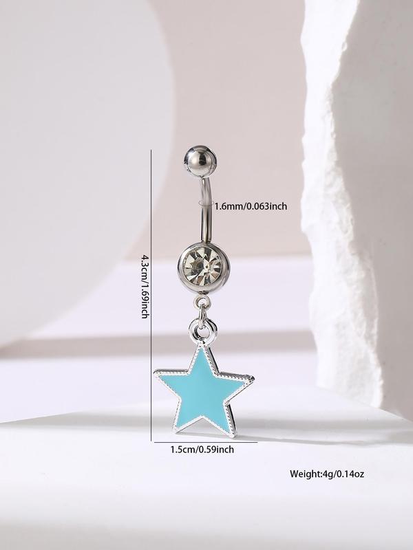 Star Design Belly Ring, Rhinestone Decor Belly Piercing Jewelry for Women, Fashion Jewelry for Party, Daily Clothing Decor, Trendy Exquisite Jewelry for Gift