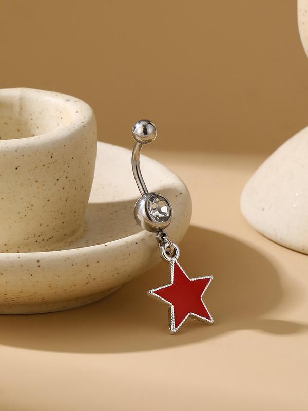 Star Design Belly Ring, Rhinestone Decor Belly Piercing Jewelry for Women, Fashion Jewelry for Party, Daily Clothing Decor, Trendy Exquisite Jewelry for Gift