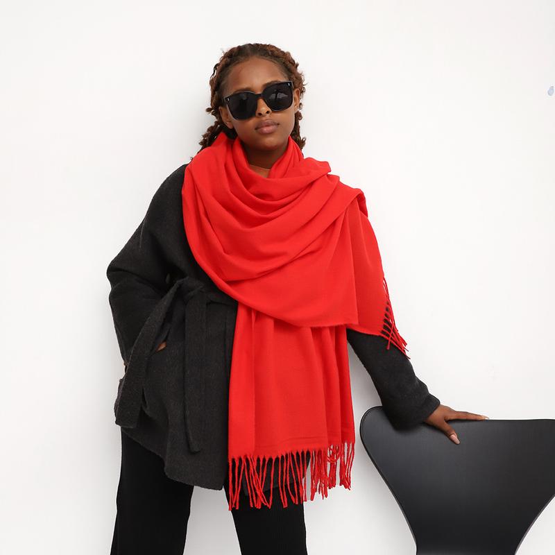 Women's fashion solid colour imitation cashmere scarf female winter new camel beige warm neck long shawl Women's Cotton Geometric Double-Sided