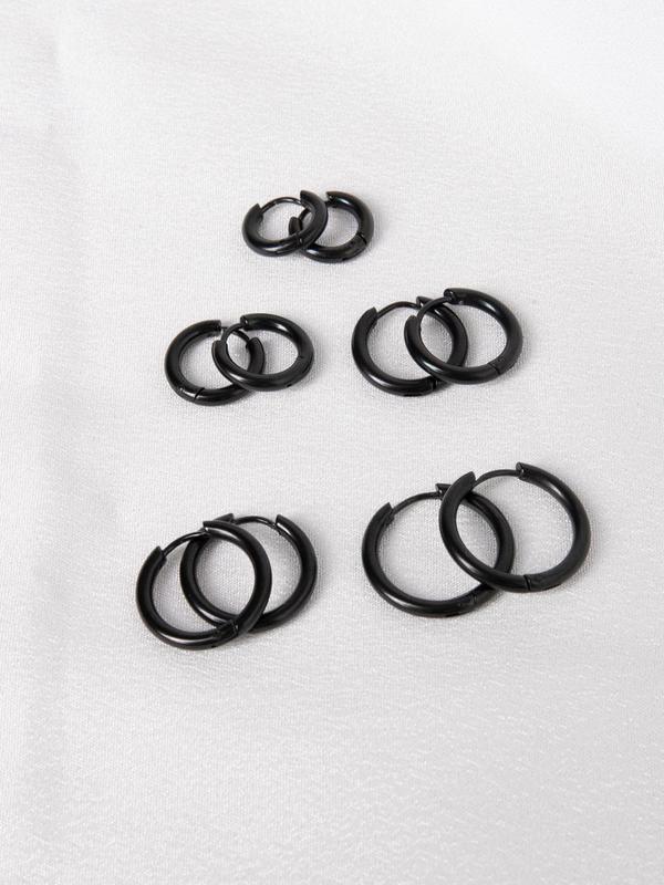 5 Pairs Simple Plain Hoop Earrings, Minimalist Temperament Hoop Earrings, Stainless Steel Jewelry for Women, Daily Clothing Decor