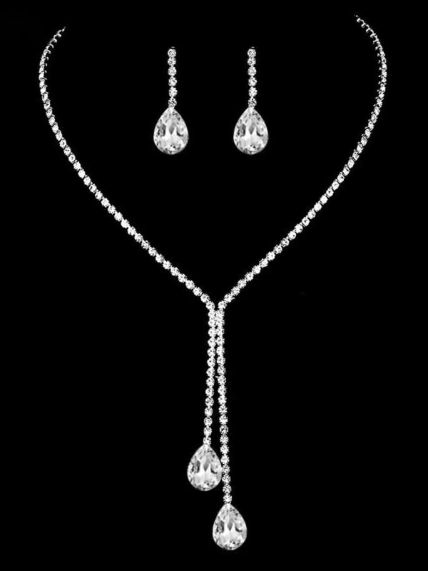 Women's Elegant Rhinestone Decorated Necklace & Dangle Earrings, Exquisite Trendy Jewelry Set, Fashionable Accessories for Party & Daily Clothing Decor