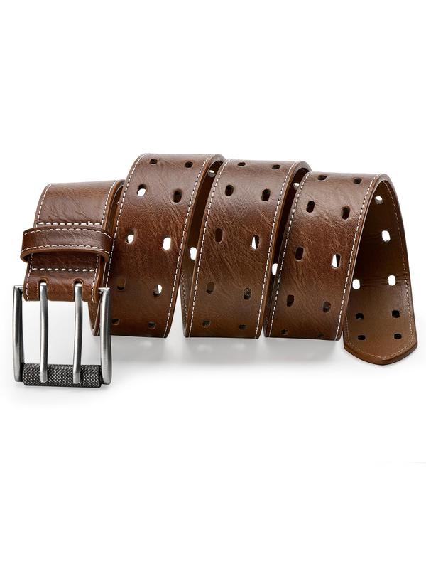 Men's Classic Solid Color Pu Leather Belt, 2024 New Style Fashion Double Prong Belt for Jeans Pants, Trendy All-match Belt for Birthday Gift