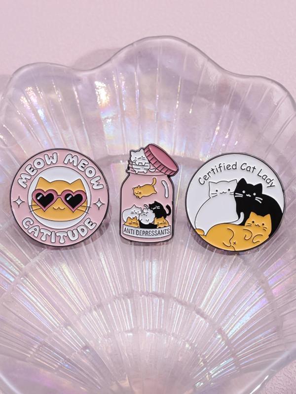 Fashionable Cartoon Cute Cat Design Brooch (3pcs set), Animal Pattern Enamel Pin, Clothes Accessories for Women & Men