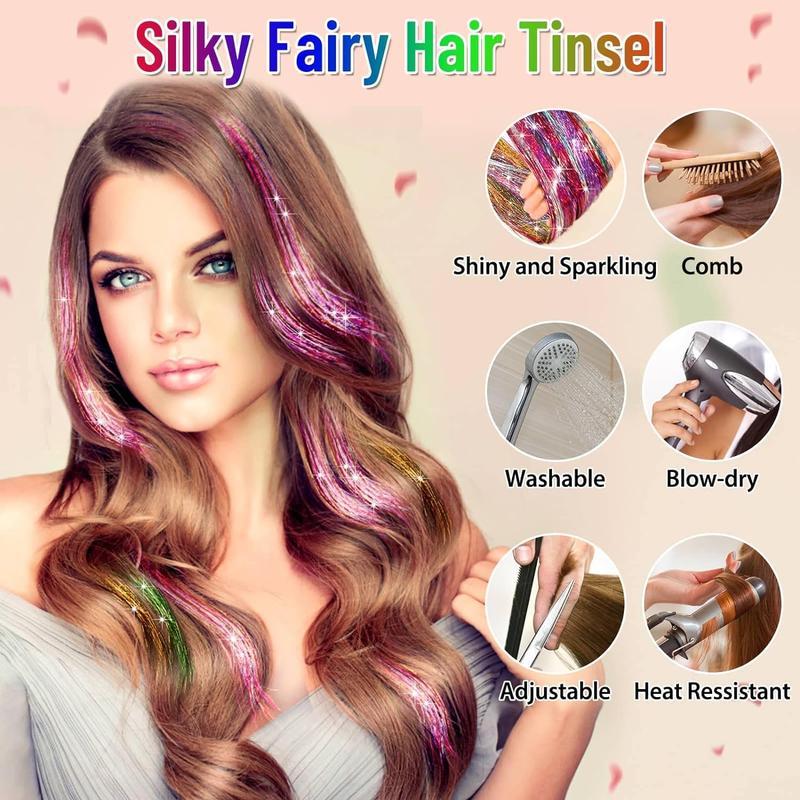 14 Colors Hair Tinsel Kit Include 3500 strands, Tinsel Hair Extensions with Tools, Heat Resistant Fairy Hair Tinsel Kit for Women Girls Hair Accessories