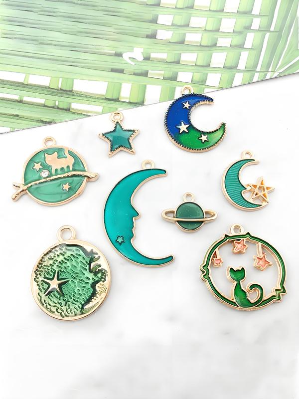 Cute Cat & Moon & Star Design Charms, 8pcs 48pcs Set Fashionable Diy Jewelry Accessories for Bracelet & Necklace & Earrings, Trendy All-match & Exquisite Diy Jewelry for Birthday Gift