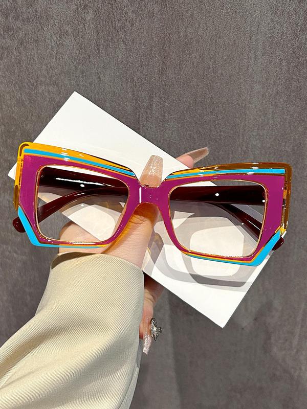 Colorblock Geometric Frame Sunglasses, Punk Trendy Oversized Frame Sunglasses for Men & Women, Fashion Sunglasses for Outdoor Activities