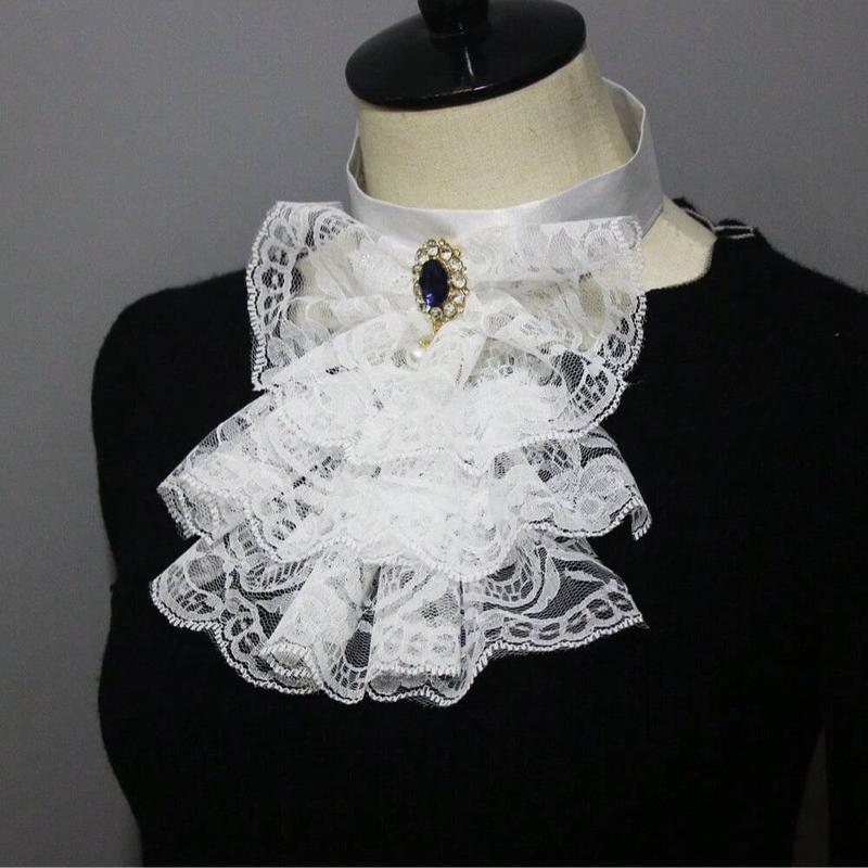 Unisex Vintage Lace Ruffled Detachable Collar Victorian Edwardian Costume Jabot Unisex