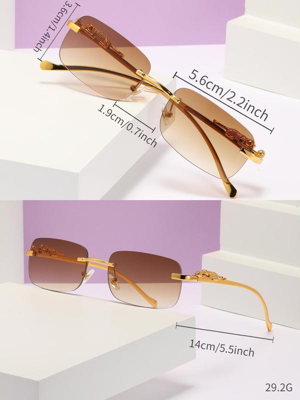 Simple Square Sunglasses for Everyday Use, Summer Rimless Fashion Sunglasses, Travel Accessories with Storage Box