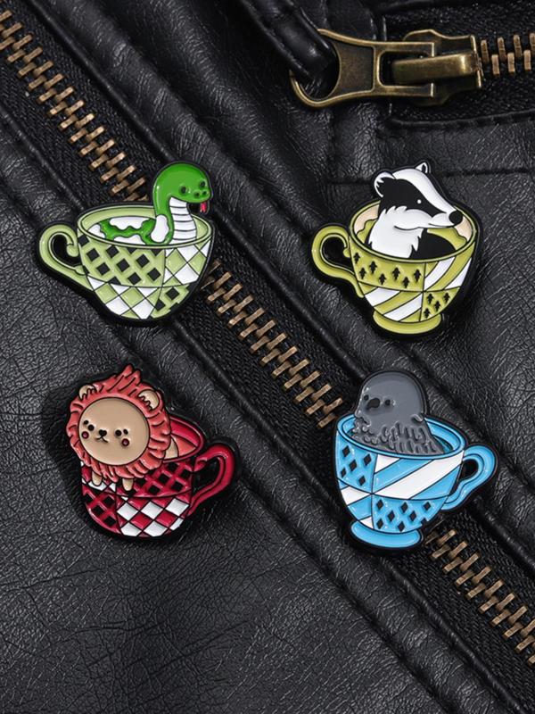 Cartoon Animal Design Brooch, Cute Coffee Cup Shaped Brooch, Fashion Accessories for Women & Men, Trendy All-match & Exquisite Brooch for Birthday Gift