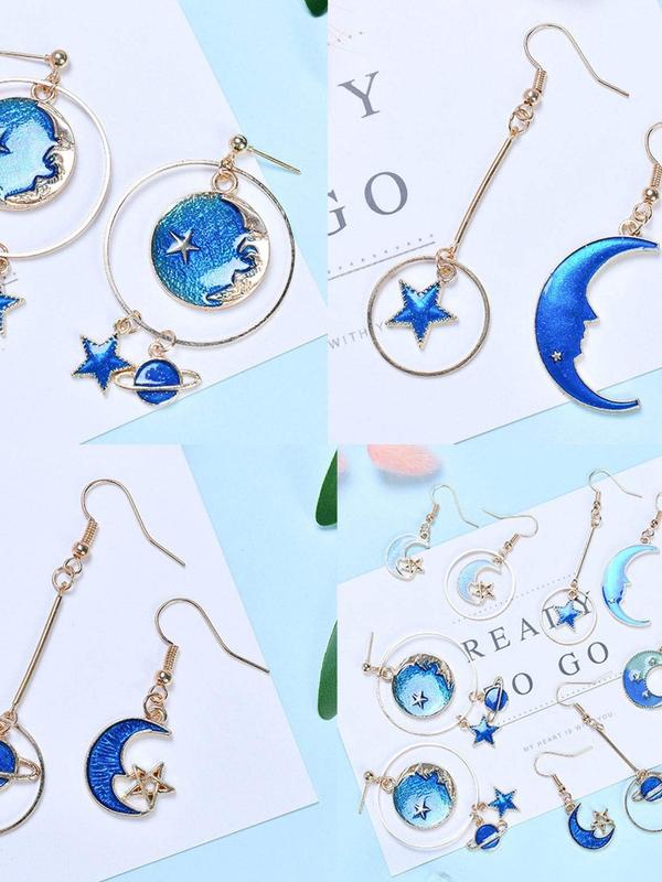 Cute Cat & Moon & Star Design Charms, 8pcs 48pcs Set Fashionable Diy Jewelry Accessories for Bracelet & Necklace & Earrings, Trendy All-match & Exquisite Diy Jewelry for Birthday Gift