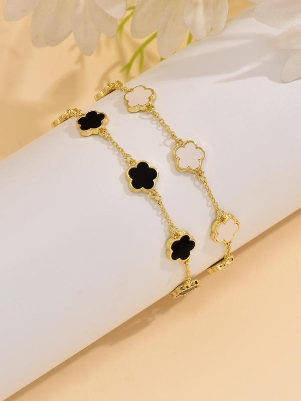 Flower Design Link Bracelet, Fashionable Hand Jewelry for Women & Girls, Trendy All-match & Exquisite Jewelry for Birthday Gift