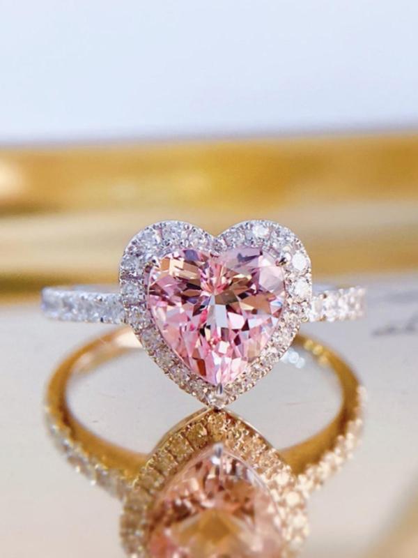 Women's Elegant Rhinestone Decorated Heart Shaped Ring, 2024 New Style Exquisite Trendy Ring, Fashionable Engagement Rings for Women As Girlfriend Gifts