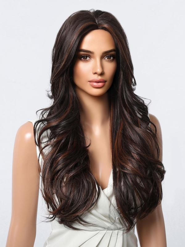 26 Inch Long Curly Highlights Wigs for Women, Gorgeous Fluffy Wigs without Bangs, Synthetic Full Machine Wigs for Party, Daily Use