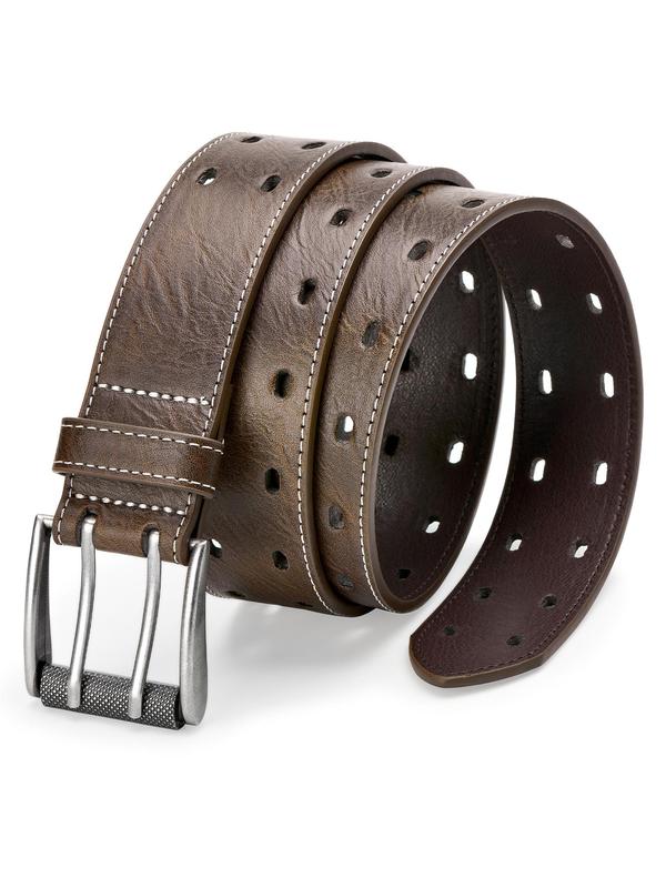 Men's Classic Solid Color Pu Leather Belt, 2024 New Style Fashion Double Prong Belt for Jeans Pants, Trendy All-match Belt for Birthday Gift