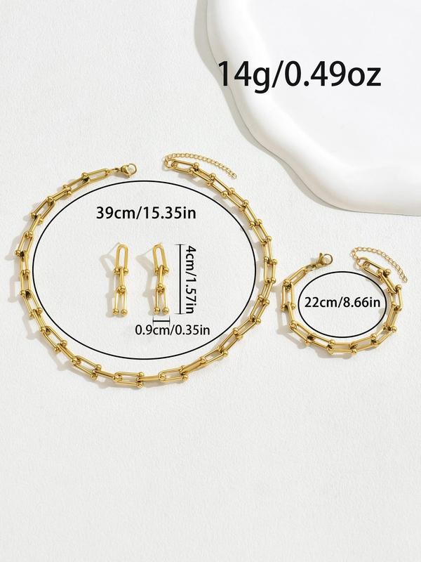 Women's Exaggerated U-shaped Chain Necklace & Earrings & Bracelet, Exquisite Trendy Jewelry Set, Fashionable Vintage Jewelry Set for Daily & Party Decor