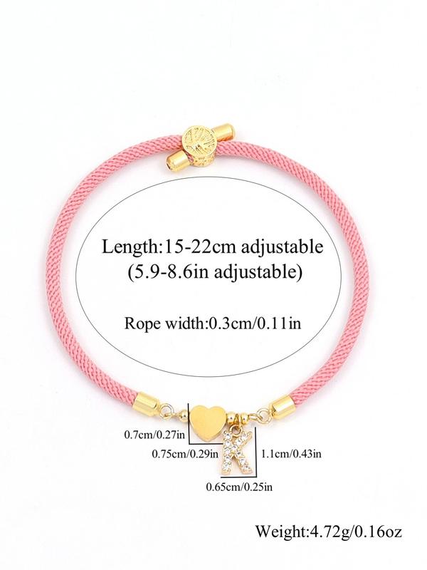 Initial Heart Charm Link Bracelet,  Fashion All-match Jewelry for Women, Retro Adjustable Rope Bracelet for Daily Use