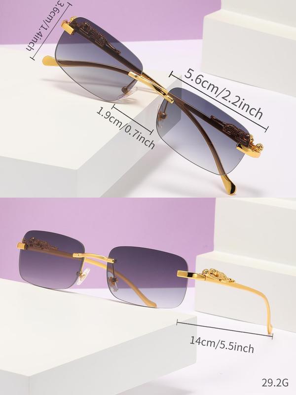 Simple Square Sunglasses for Everyday Use, Summer Rimless Fashion Sunglasses, Travel Accessories with Storage Box