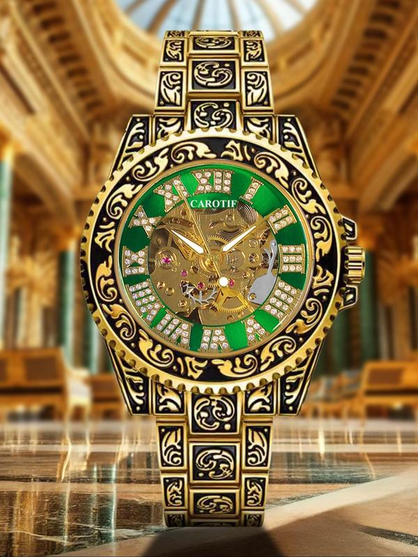 Men's Vintage Round Dial Full Automatic Mechanical Watch, Fashion Retro Watch for Men for Party, Daily Decor, Trendy All-match & Exquisite Watch for Birthday Gift with Box